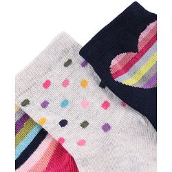 Cute Walk by Babyhug Knit Anti-Bacterial Ankle Length Striped Socks With Polka Dot & Heart Design Pack of 5 - Pink, White & Black