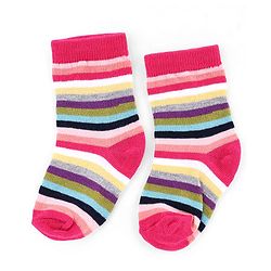 Cute Walk by Babyhug Knit Anti-Bacterial Ankle Length Striped Socks With Polka Dot & Heart Design Pack of 5 - Pink, White & Black