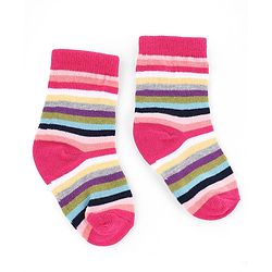 Cute Walk by Babyhug Knit Anti-Bacterial Ankle Length Striped Socks With Polka Dot & Heart Design Pack of 5 - Pink, White & Black