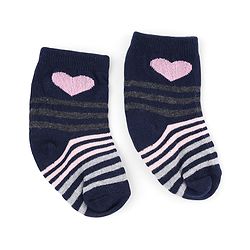 Cute Walk by Babyhug Knit Anti-Bacterial Ankle Length Striped Socks With Heart Design Pack of 5 - Grey & Black