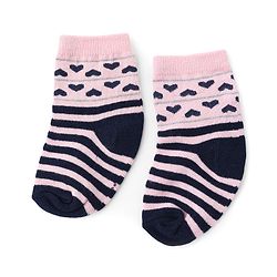 Cute Walk by Babyhug Knit Anti-Bacterial Ankle Length Striped Socks With Heart Design Pack of 5 - Grey & Black