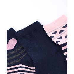 Cute Walk by Babyhug Knit Anti-Bacterial Ankle Length Striped Socks With Heart Design Pack of 5 - Grey & Black