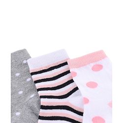 Cute Walk by Babyhug Knit Anti-Bacterial Ankle Length Striped Socks With Polka Dot Design Pack of 5 - Grey, White & Pink