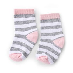 Cute Walk by Babyhug Knit Anti-Bacterial Ankle Length Striped Socks With Polka Dot Design Pack of 5 - Grey, White & Pink
