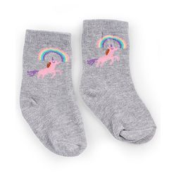 Cute Walk by Babyhug Knit Anti-Bacterial Ankle Length  Socks With Unicorn, Hearts & Rainbow Design Pack of 5 - Purple, Light Blue & Pink