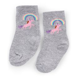 Cute Walk by Babyhug Knit Anti-Bacterial Ankle Length  Socks With Unicorn, Hearts & Rainbow Design Pack of 5 - Purple, Light Blue & Pink