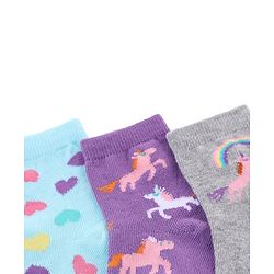 Cute Walk by Babyhug Knit Anti-Bacterial Ankle Length  Socks With Unicorn, Hearts & Rainbow Design Pack of 5 - Purple, Light Blue & Pink