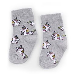 Cute Walk by Babyhug Knit Anti-Bacterial Ankle Length Striped Socks With Polka Dot & Unicorn Design Pack of 5 - Pink, White & Grey
