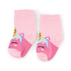 Cute Walk by Babyhug Knit Anti-Bacterial Ankle Length Striped Socks With Polka Dot & Unicorn Design Pack of 5 - Pink, White & Grey