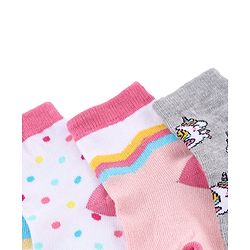 Cute Walk by Babyhug Knit Anti-Bacterial Ankle Length Striped Socks With Polka Dot & Unicorn Design Pack of 5 - Pink, White & Grey