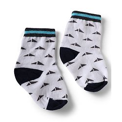 Cute Walk by Babyhug Knit Anti-Bacterial Ankle Length Striped Socks With Design Pack of 5 - Black, White & Grey
