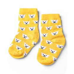 Cute Walk by Babyhug Knit Anti-Bacterial Ankle Length Striped Socks With Teddy Bear & Penguin Design Pack of 5 - Yellow, Red & Black