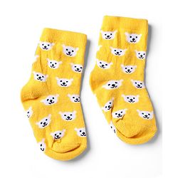 Cute Walk by Babyhug Knit Anti-Bacterial Ankle Length Striped Socks With Teddy Bear & Penguin Design Pack of 5 - Yellow, Red & Black