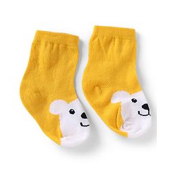 Cute Walk by Babyhug Knit Anti-Bacterial Ankle Length Striped Socks With Teddy Bear & Penguin Design Pack of 5 - Yellow, Red & Black