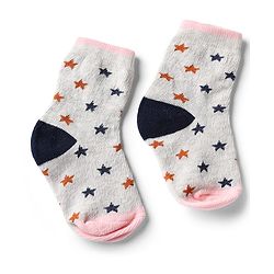 Cute Walk by Babyhug Knit Anti-Bacterial Ankle Length Striped Socks With Star Design Pack of 5 - Pink, Black & Grey