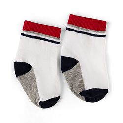 Cute Walk By Babyhug Knit Anti-Bacterial Ankle Length Striped Socks With Text Print Pack of 5  - Red & Grey