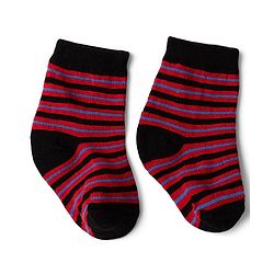 Cute Walk By Babyhug Knit Anti-Bacterial Ankle Length Striped Socks With Text Print Pack of 5  - Red & Grey