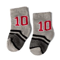 Cute Walk By Babyhug Knit Anti-Bacterial Ankle Length Striped Socks With Text Print Pack of 5  - Red & Grey