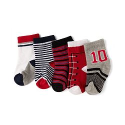 Cute Walk By Babyhug Knit Anti-Bacterial Ankle Length Striped Socks With Text Print Pack of 5  - Red & Grey