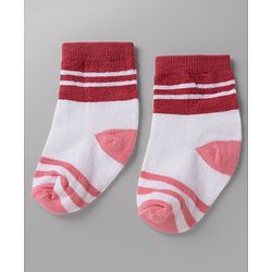 Cute Walk By Babyhug Poly Blends Knit Anti Bacterial Ankle Length Striped Socks With Paw Desgin Pack of 5 - Red, Dark Pink & White