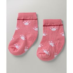 Cute Walk By Babyhug Poly Blends Knit Anti Bacterial Ankle Length Striped Socks With Paw Desgin Pack of 5 - Red, Dark Pink & White