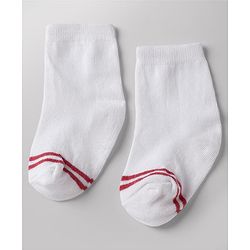 Cute Walk By Babyhug Poly Blends Knit Anti Bacterial Ankle Length Striped Socks With Paw Desgin Pack of 5 - Red, Dark Pink & White