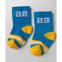 Cute Walk By Babyhug Poly Blends Knit Anti Bacterial Ankle Length Embroided Striped Socks Pack of 5 - Yellow, Blue & White