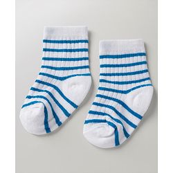 Cute Walk By Babyhug Poly Blends Knit Anti Bacterial Ankle Length Embroided Striped Socks Pack of 5 - Yellow, Blue & White