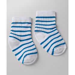 Cute Walk By Babyhug Poly Blends Knit Anti Bacterial Ankle Length Embroided Striped Socks Pack of 5 - Yellow, Blue & White
