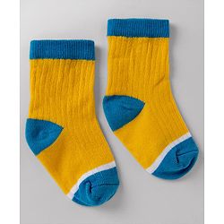 Cute Walk By Babyhug Poly Blends Knit Anti Bacterial Ankle Length Embroided Striped Socks Pack of 5 - Yellow, Blue & White