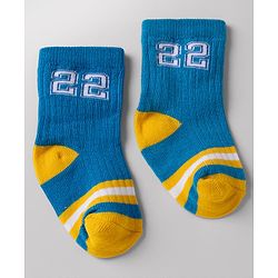 Cute Walk By Babyhug Poly Blends Knit Anti Bacterial Ankle Length Embroided Striped Socks Pack of 5 - Yellow, Blue & White