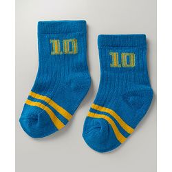 Cute Walk By Babyhug Poly Blends Knit Anti Bacterial Ankle Length Embroided Striped Socks Pack of 5 - Yellow, Blue & White