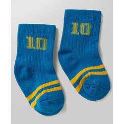 Cute Walk By Babyhug Poly Blends Knit Anti Bacterial Ankle Length Embroided Striped Socks Pack of 5 - Yellow, Blue & White