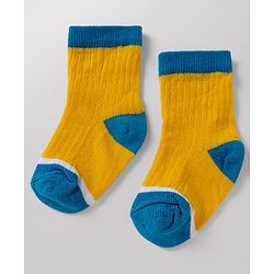 Cute Walk By Babyhug Poly Blends Knit Anti Bacterial Ankle Length Embroided Striped Socks Pack of 5 - Yellow, Blue & White