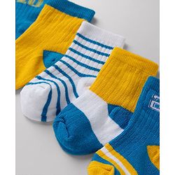 Cute Walk By Babyhug Poly Blends Knit Anti Bacterial Ankle Length Embroided Striped Socks Pack of 5 - Yellow, Blue & White