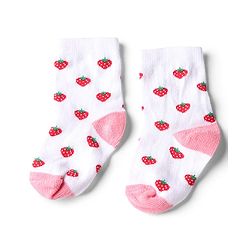 Cute Walk by Babyhug Knit Anti-Bacterial Ankle Length Striped Socks With Strawberry & Floral Design Pack of 5 - Pink & White