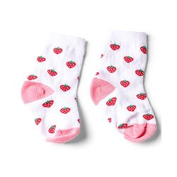 Cute Walk by Babyhug Knit Anti-Bacterial Ankle Length Striped Socks With Strawberry & Floral Design Pack of 5 - Pink & White