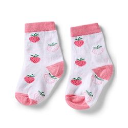 Cute Walk by Babyhug Knit Anti-Bacterial Ankle Length Striped Socks With Strawberry & Floral Design Pack of 5 - Pink & White