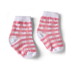 Cute Walk by Babyhug Knit Anti-Bacterial Ankle Length Striped Socks With Strawberry & Floral Design Pack of 5 - Pink & White