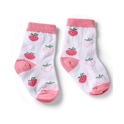 Cute Walk by Babyhug Knit Anti-Bacterial Ankle Length Striped Socks With Strawberry & Floral Design Pack of 5 - Pink & White
