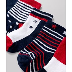 Cute Walk By Babyhug Poly Blends Knit Anti Bacterial Ankle Length Striped Socks With Paw Design Pack of 5 - Red, Dark Pink & White