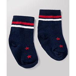Cute Walk By Babyhug Poly Blends Knit Anti Bacterial Ankle Length Striped Socks With Paw Design Pack of 5 - Red, Dark Pink & White