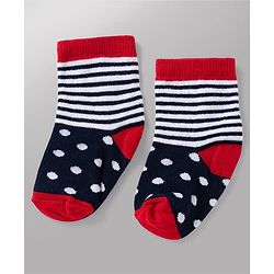 Cute Walk By Babyhug Poly Blends Knit Anti Bacterial Ankle Length Striped Socks With Paw Design Pack of 5 - Red, Dark Pink & White
