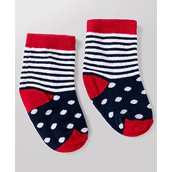 Cute Walk By Babyhug Poly Blends Knit Anti Bacterial Ankle Length Striped Socks With Paw Design Pack of 5 - Red, Dark Pink & White