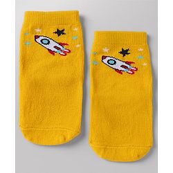 Cute Walk By Babyhug Anti-Bacterial Ankle Length Striped Socks with Space & Text Design Pack of 5  - Red White Black Yellow