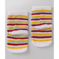 Cute Walk By Babyhug Anti-Bacterial Ankle Length Striped Socks with Space & Text Design Pack of 5  - Red White Black Yellow