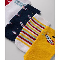 Cute Walk By Babyhug Anti-Bacterial Ankle Length Striped Socks with Space & Text Design Pack of 5  - Red White Black Yellow