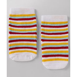 Cute Walk By Babyhug Anti-Bacterial Ankle Length Striped Socks with Space & Text Design Pack of 5  - Red White Black Yellow