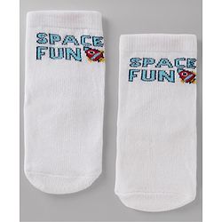 Cute Walk By Babyhug Anti-Bacterial Ankle Length Striped Socks with Space & Text Design Pack of 5  - Red White Black Yellow