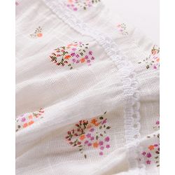 Babyhug Rayon Woven Top with Half Sleeves and Floral Embroidery - Offwhite